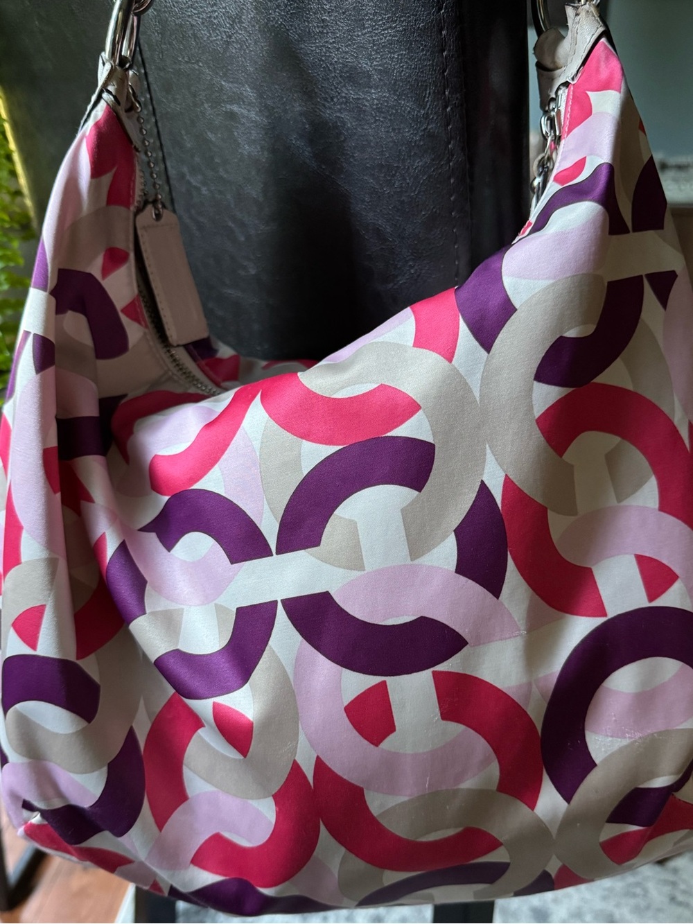 COACH Kristin Pink & Purple Signature Hobo Bag with Distressed Leather Strap - Picture 3 of 15